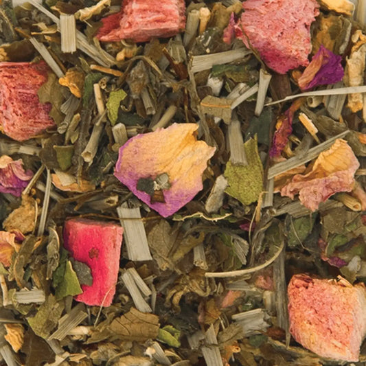 Infusion printemps THE-OLOGY, tasse rosée, camomille, tilleul, hibiscus, moment bien-être saisonnier