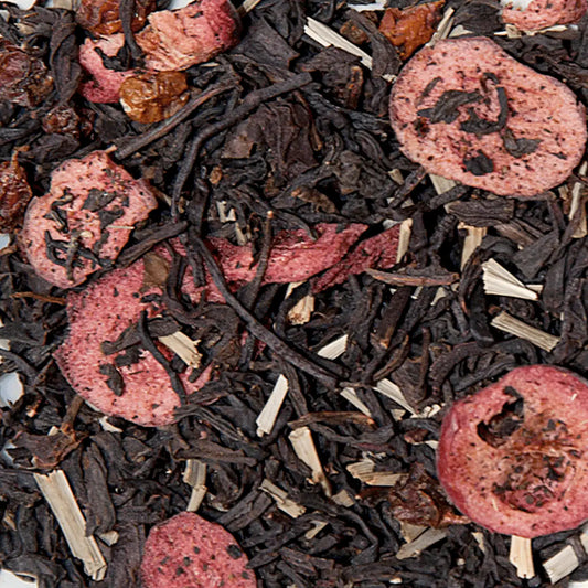 Ingrédients Argousier Canneberge Thé noir : feuilles thé noir 85%, baies argousier 4%, tranches canneberge 2%, citronnelle, arômes