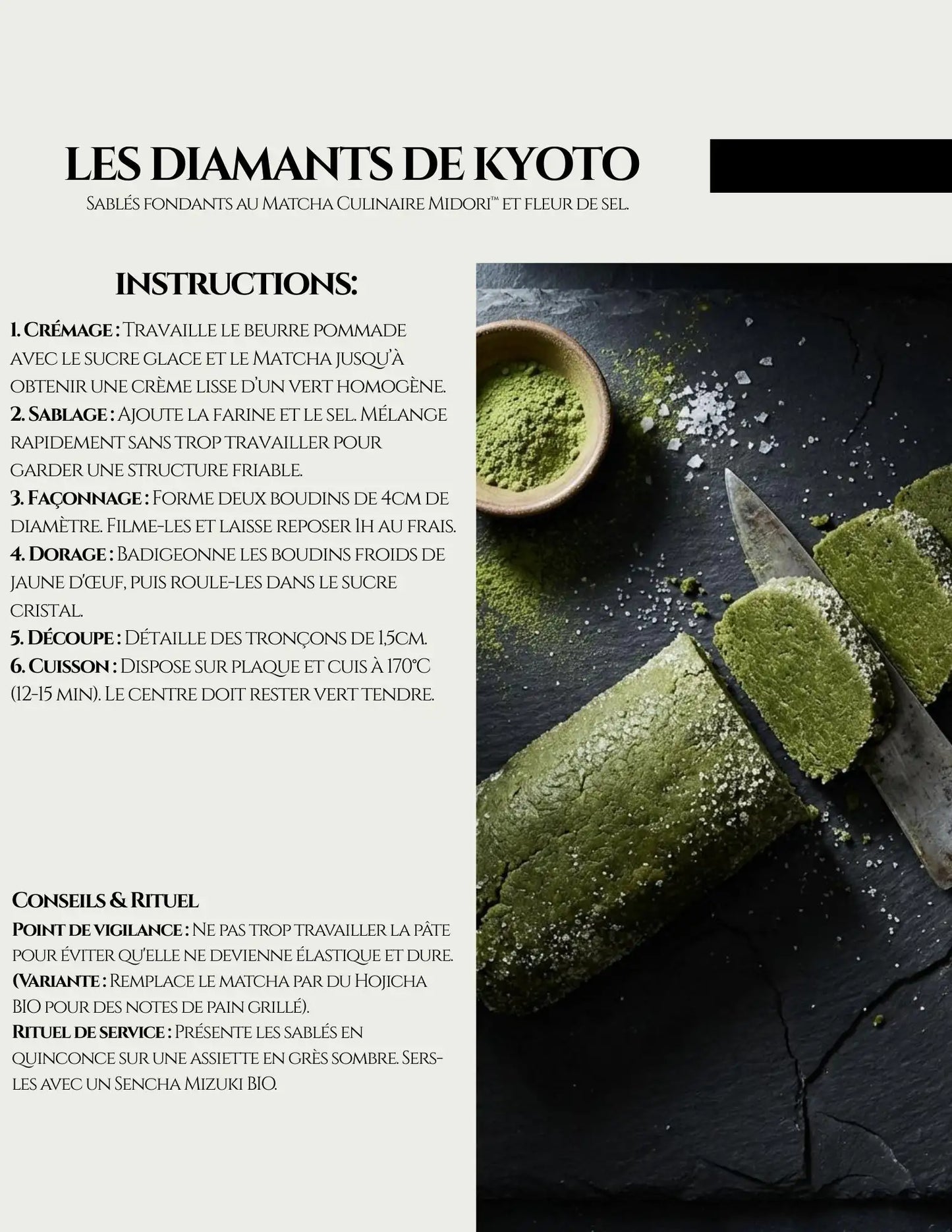 SABLES FONDANTS AU MATCHA CULINAIRE MIDORI™ ET FLEUR DE SEL.