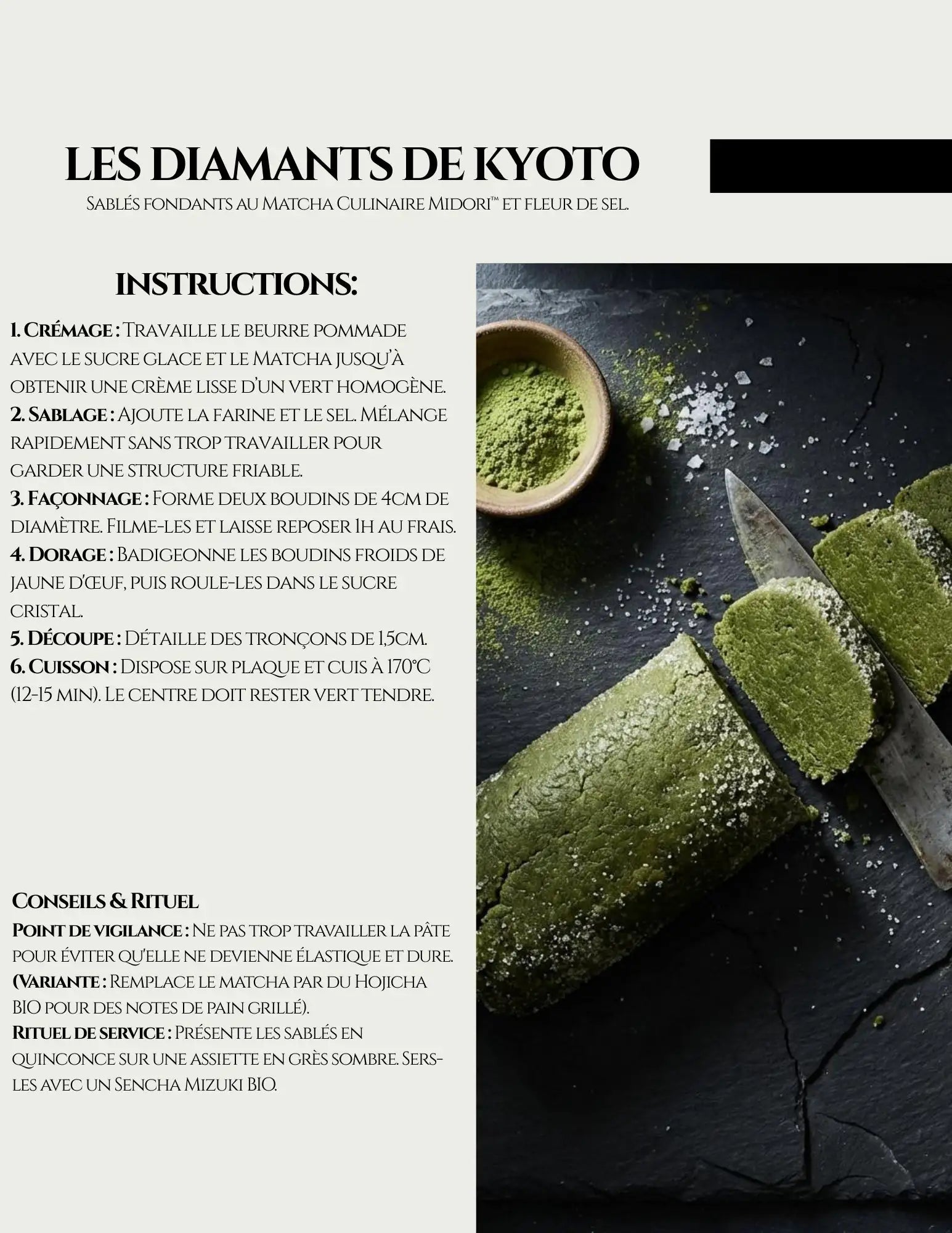 SABLES FONDANTS AU MATCHA CULINAIRE MIDORI™ ET FLEUR DE SEL.